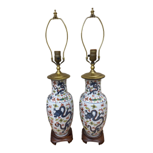Vintage 1970s Colorful Dragon Lamps, a Pair