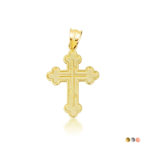 10K/14K Gold Russian Orthodox Cross Necklace (Available in Two-Tone Gold, Yellow Gold, Rose Gold, White Gold)
