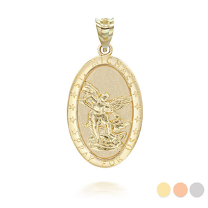 Gold Oval Saint Michael Pendant Necklace (Available in Yellow/Rose/White Gold)