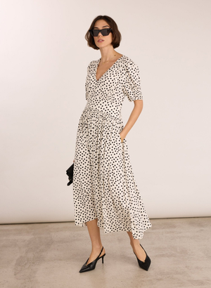 Lina Printed Midi Dress - UK 14 | EU 40 | US 10 / Cream Polka
