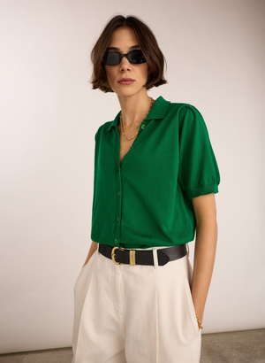 Sara Organic Cotton Short Sleeve Cardigan - UK 14 | EU 40 | US 10 / Bright Emerald