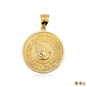 Solid Gold Serenity Prayer Medallion Necklace S/L (Available in Two-Tone Gold, Yellow Gold, Rose Gold, White Gold)