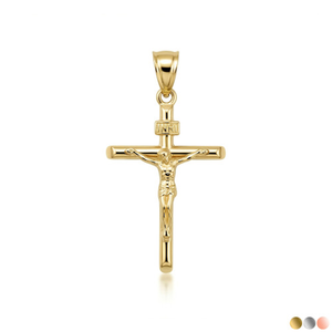 Gold Dainty Crucifix Cross (INRI) Pendant Necklace (Available in Yellow/Rose/White Gold