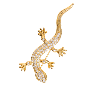 Gold Plated Crystal Lizard Brooch