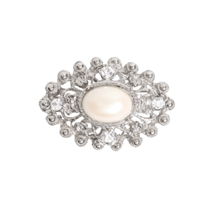 Silver Plated Pearl Oval Brooch
