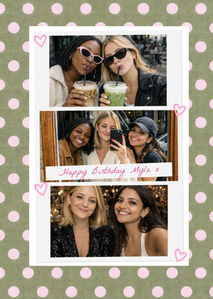 Polka Dot Photo Upload Collage Birthday Card