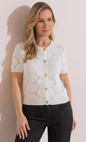 Short Sleeve Heart Knitted Cardigan - Ivory