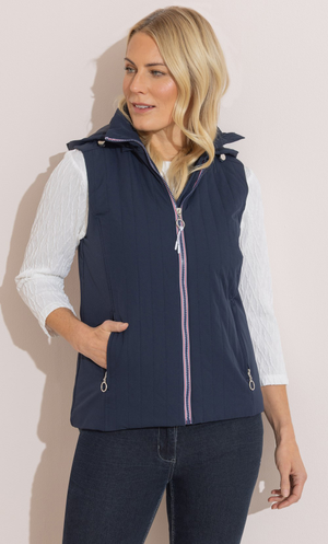 Anna Rose Lightweight Padded Hooded Gilet - Navy