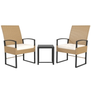 Outsunny Conjunto de Jardín Exterior de Ratán de 3 Piezas con Respaldo Ajustable Cojines Acolchados y Encimera de Vidrio Beige