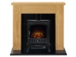 Adam Chester Stove Suite in Oak with Aviemore Electric Stove in Black, 39 Inch