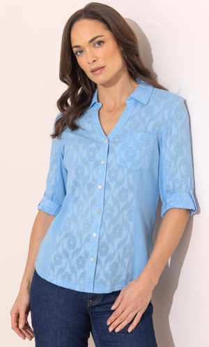 Jacquard And Ribbed Fitted Cotton Shirt - Blue