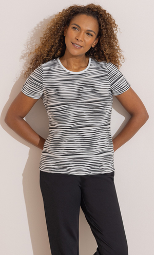 Anna Rose Printed Textured Wave T-Shirt - Black/White