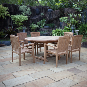 Walsham Teak Wood Outdoor Dining Set | 6 Seater | With Weatherproof Cushions