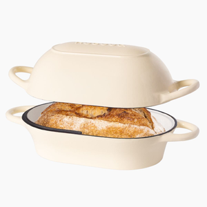 Enamelled Cast Iron Bread Loaf Pot, 22x14cm, Non-Stick Dutch Oven, Cream