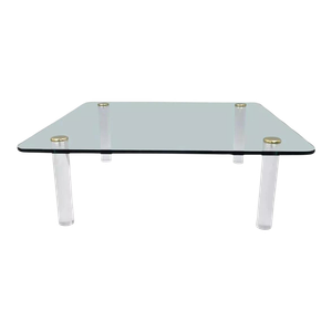 Mid Century Modern Lucite Cylinder Leg Brass Glass Coffee Cocktail Table by Pace