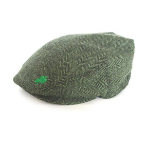 Green Herringbone Wool Tweed Flat Cap