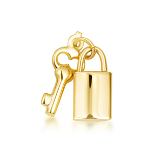 14K Yellow Gold Lock & Key Charm Pendant Necklace (Available in Small/Large)