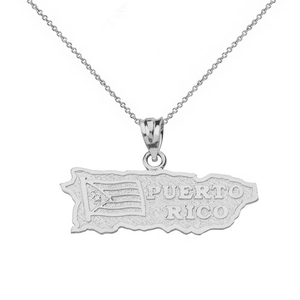 Sterling Silver Puerto Rico Map Pendant Necklace