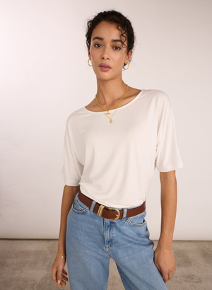 Carrie Relaxed Boat Neck Tee - UK 10 | EU 36 | US 06 / Pure White