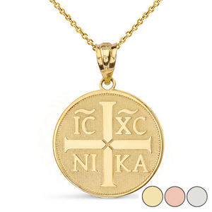 Christian Symbol "ΙϹ ΧϹ ΝΙΚΑ" Jesus Christ Conquers Pendant Necklace in Solid Gold (Yellow/Rose/White)