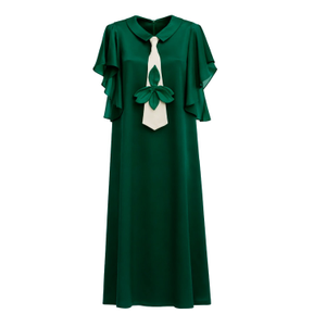 Double-Layer Satin Midi Dress With Tie Detail – Emerald Green (XS)