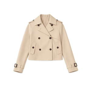 Yumi Beige Cropped Trench Jacket With Pockets And Check Lining (M)