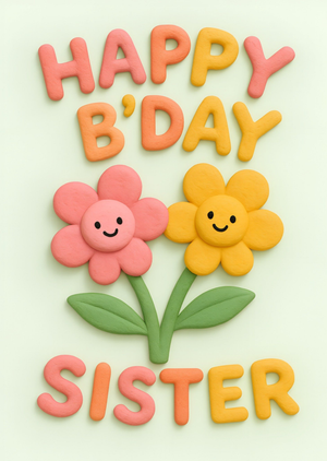 Smiling Flowers Illustrated Happy B'day Sister Card