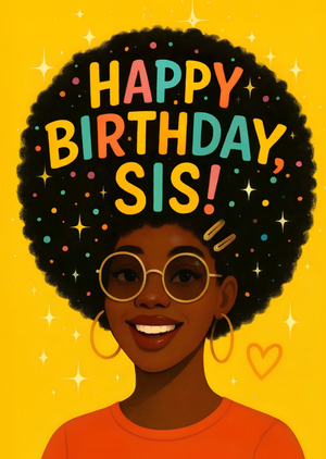 Colourful Lady With Afro Illustrated Happy Birthday Sis Card