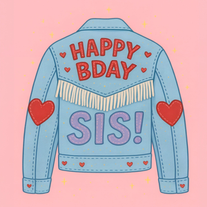 Moonpig Denim Jacket Illustrated Happy Bday Sis Card