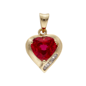 Pre-Owned 9ct Yellow Gold Synthetic Ruby Heart Pendant