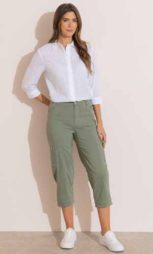 Cropped Cargo Trousers - Khaki