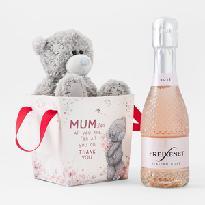 Tatty Teddy 'Thank You Mum' Bear in Gift Bag & Mini Freixenet Rosé 20cl