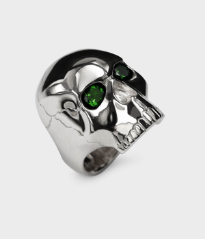 Large Skull Ring - Sterling Silver / Green Tsavorites - Custom Option