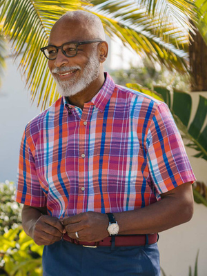Check Short Sleeve Linen and Cotton Shirt