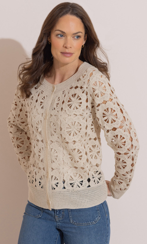 Crochet Knitted Cardigan - Beige