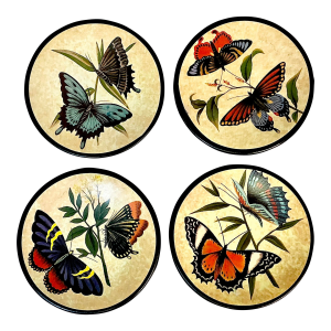 Mid-Century Boho Chic Coastal Butterfly Petite Plates - Set of 4.
