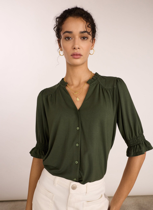 Noa Short Sleeve Blouse - UK 14 | EU 40 | US 10 / Deep Khaki