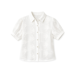 Yumi White Cotton Flower Applique Shirt (L)