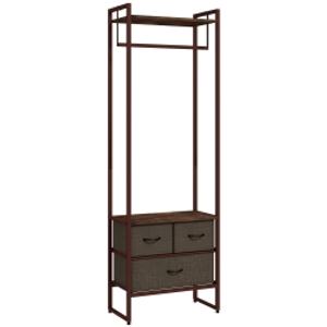 HOMCOM Perchero para Ropa Perchero Recibidor con 3 Cajones de Tela y Estante de Almacenamiento 58,5x30x178 cm Marrón Rústico
