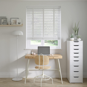 Cool White Faux Wooden Blinds 50mm With Tapes: 940mm x 895mm Recess