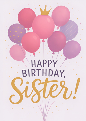 Balloon Illustrated Happy Birthday Sister Card
