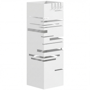 HOMCOM Paragüero Metálico con 4 Ganchos y Bandeja de Goteo Extraíble para Entrada Oficina 15,5x15,5x49 cm Blanco
