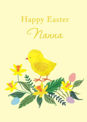Illustrated Chick And Spring Flowers Nanna Easter Card