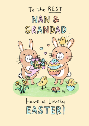 Cute Illustrated Bunny And Chicks Nan And Grandad Easter Card
