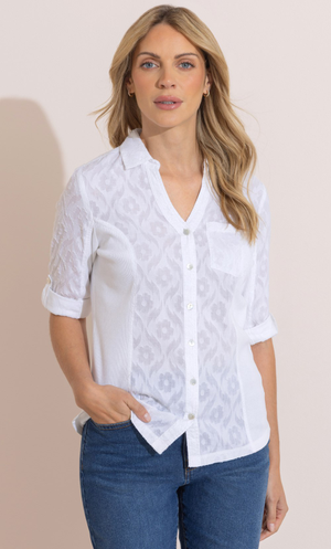 Jacquard And Ribbed Fitted Cotton Shirt - White