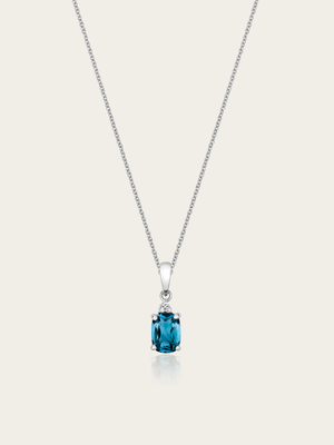 Margareth Natural London Blue Topaz & Diamond 9K White Gold Cushion Pendant