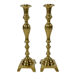 Vintage Extra Large Brass Candlestick Holders, a Pair