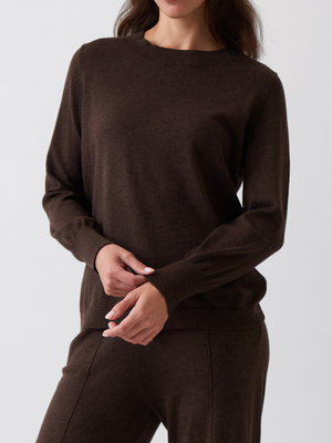 Cotton Cashmere Crew Jumper in Cocoa
