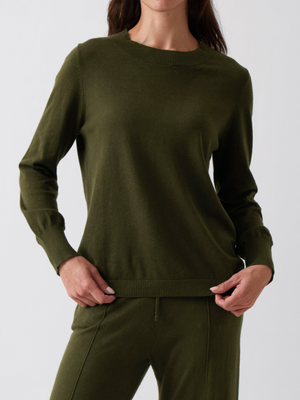 Cotton Cashmere Crew Jumper in Olive