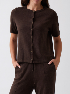 Cotton Cashmere Button Tee in Cocoa